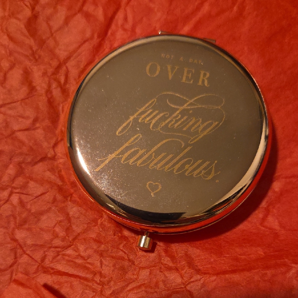 Gold Compact Mirror with Engraved Text